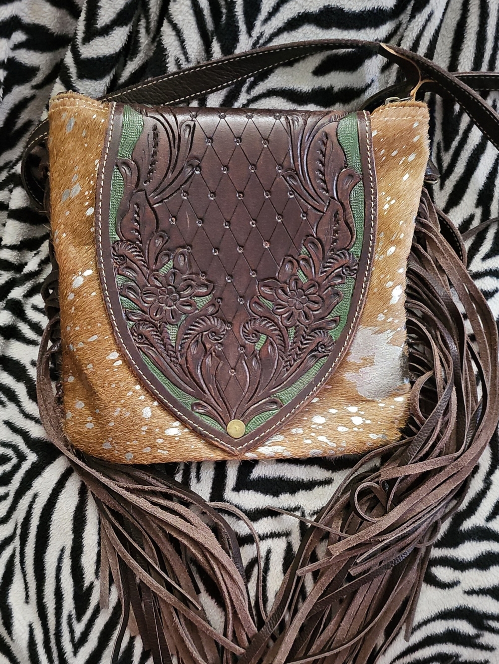 Bhrayna Tooled Leather Bag With Fringe